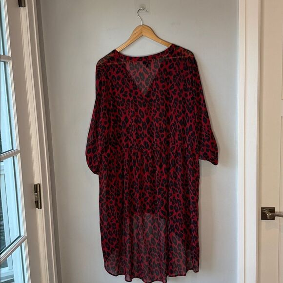 Torrid Plus Size Red Leopard Print Lexie Chiffon Hi-Low Tunic Top - Picture 4 of 8